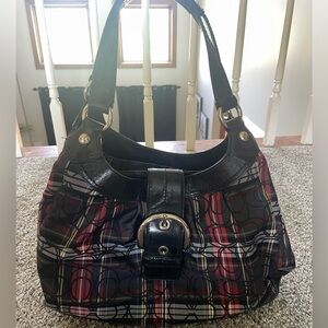 Coach Purse Black and Red Tartan Plaid Large